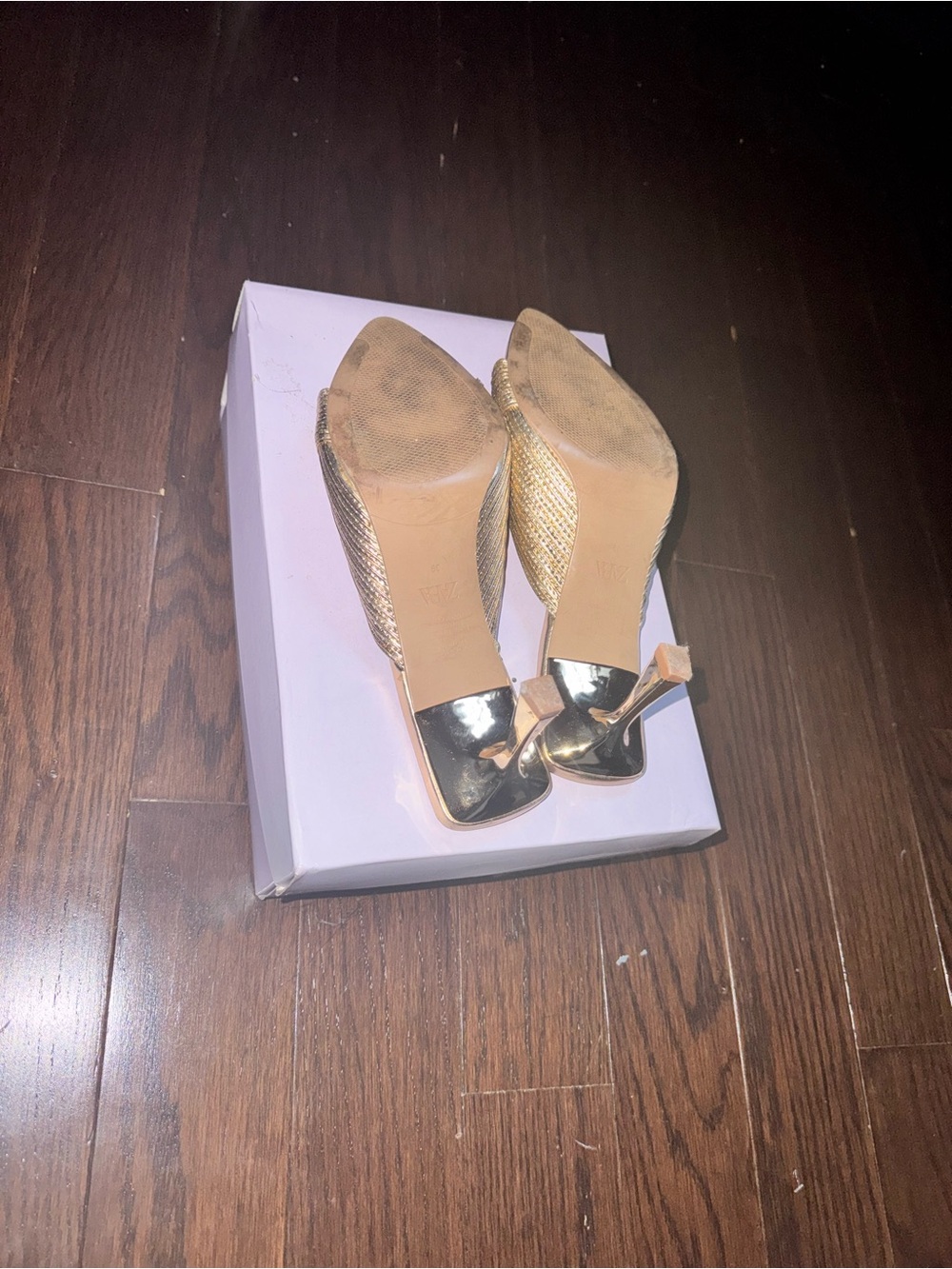 Zara Gold Metallic Open-Toe Heel Mule - Picture 3 of 3